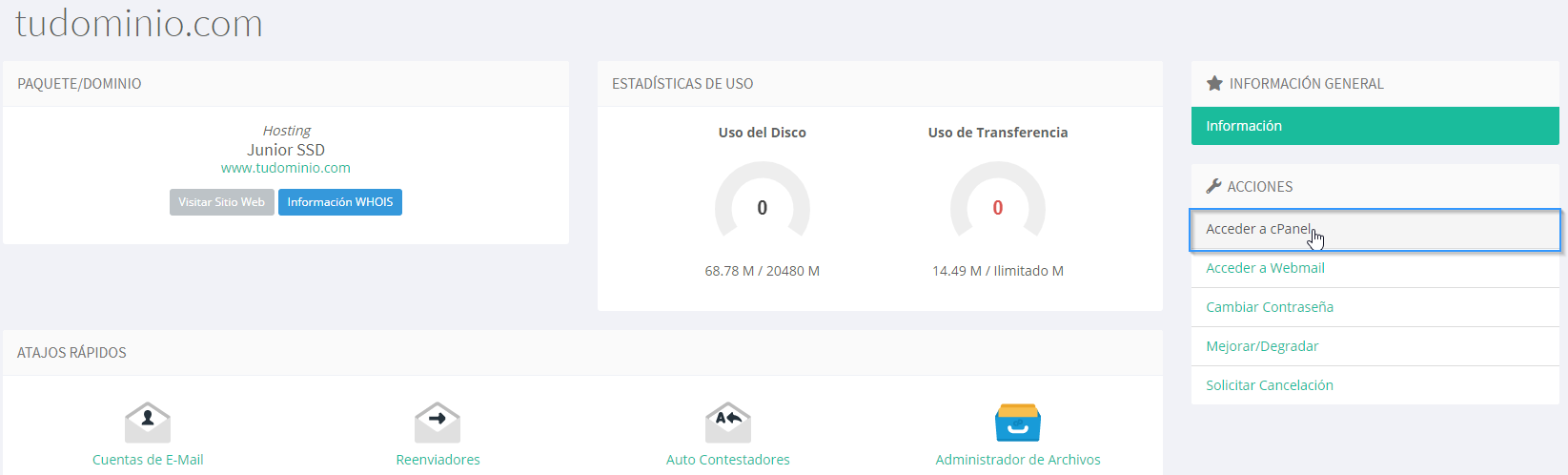 Acceder a cPanel desde el área de cliente de LucusHost