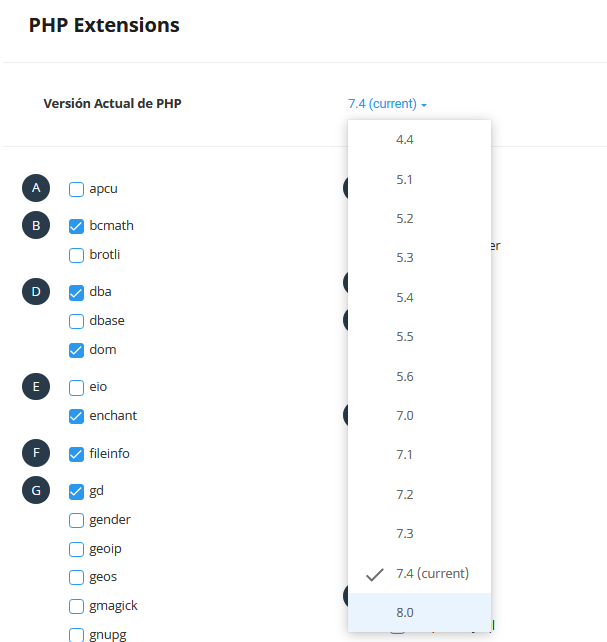 Cambiar la versión de PHP en cPanel a PHP 8