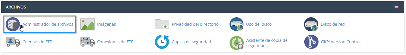 Acceso al administrador de archivos de cPanel