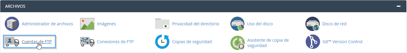 Sección Cuentas de FTP en cPanel