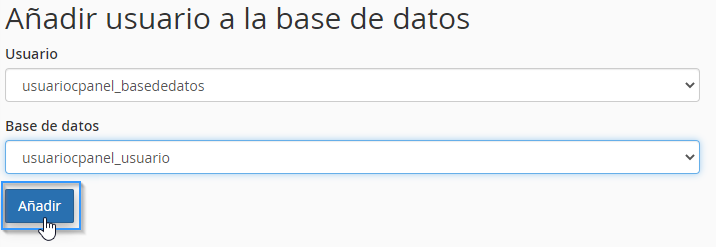 Añadir unn usuario a una base de datos MySQL de cPanel