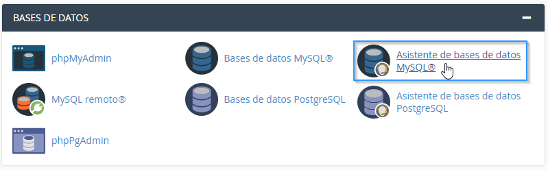 Asistente Base de datos MySQL de cPanel
