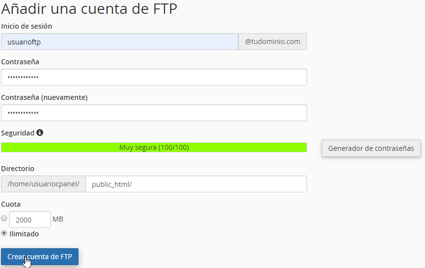 Crear una cuenta FTP en cPanel