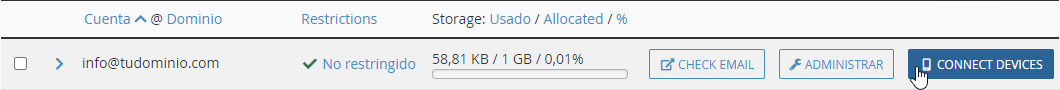 Consultar los datos de configuración para los gestores de correo