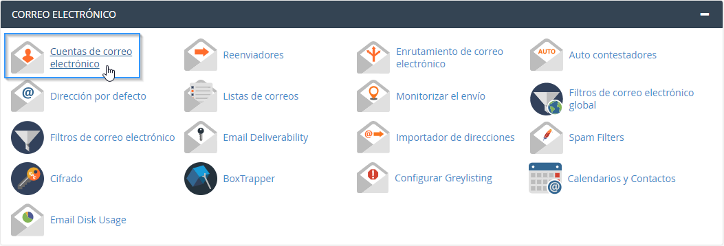  Sección de correo electrónico de cPanel