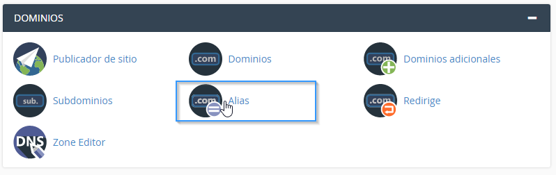 Sección de dominios alias en cPanel