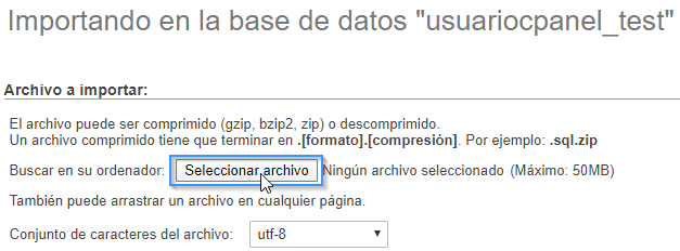 Importar base de datos MySQL