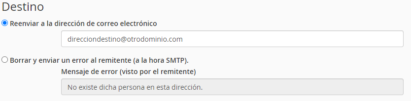 Añadir la cuenta de correo de destino para crear una redireccion de correo en cPanel