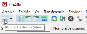 Abrir el gestor de sitios en FTP