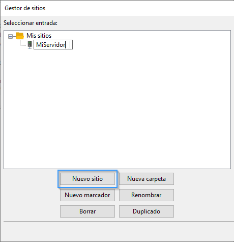 Añadir nuevo sitio en FTP