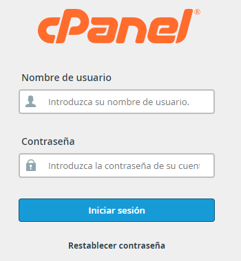 Pantalla de inicio de sesion de cPanel