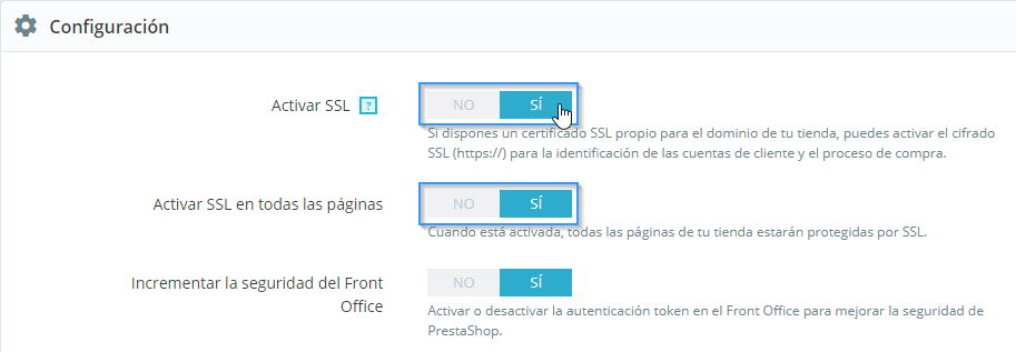 Activar SSL en PrestaShop 1.7