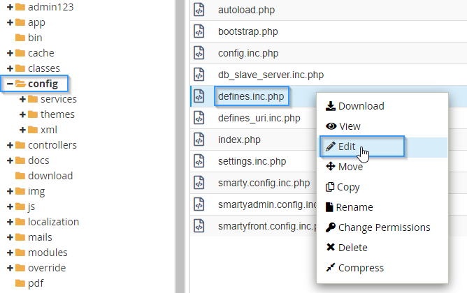 Editar el fichero defines.inc.php 