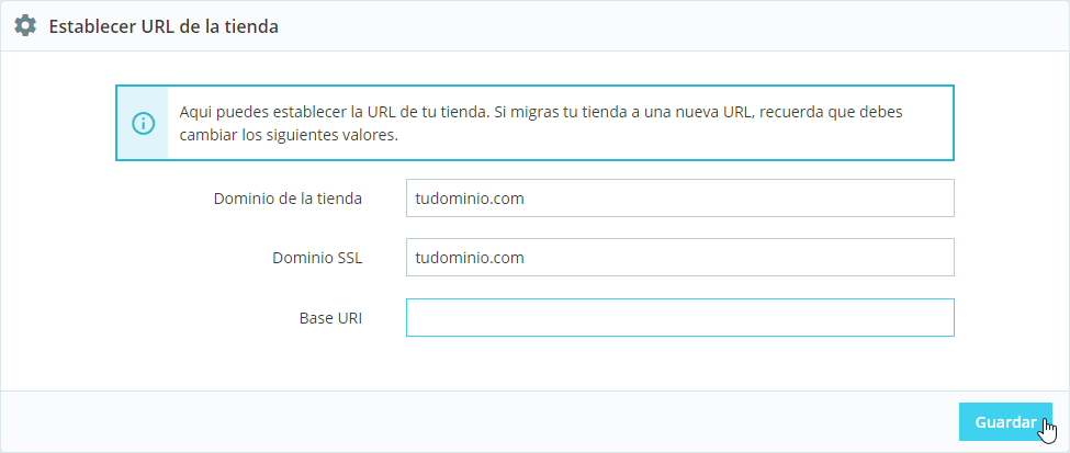 Cambiar el dominio en PrestaShop 1.7