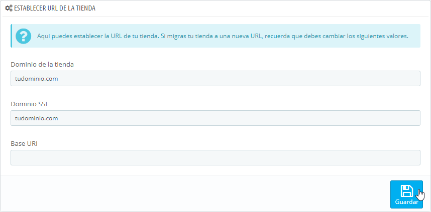 Cambiar dominio en PrestaShop 1.6