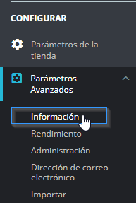 Acceder a la sección Parámetros avanzados de PrestaShop