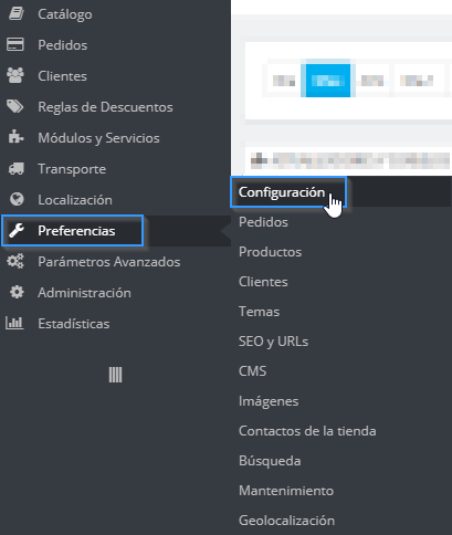 Sección de Preferencias en PrestaShop 1.6