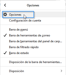 Acceder a las opciones de Thunderbird