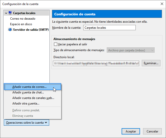 Añadir una cuenta de correo en Thunderbird