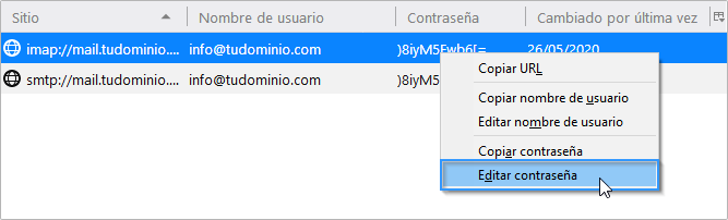 Cambiar la contraseña de una cuenta de correo en Thunderbird