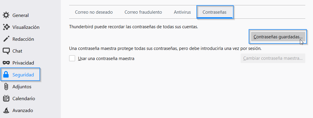 Acceder a las contraseñas guardadas de Thunderbird