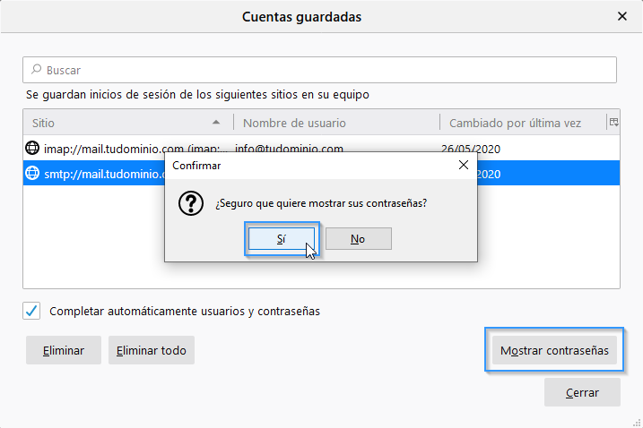 Mostrar las contraseñas guardadas en Thunderbird