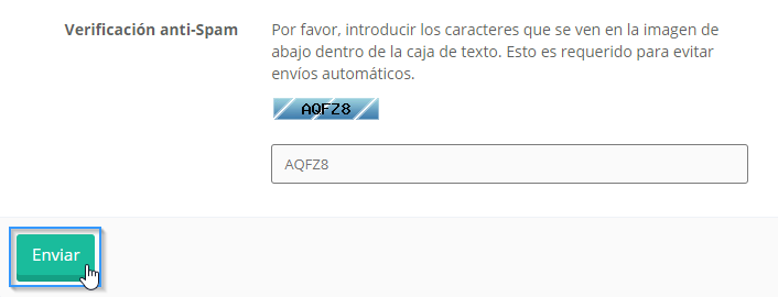 Verificación antispam para abrir un ticket