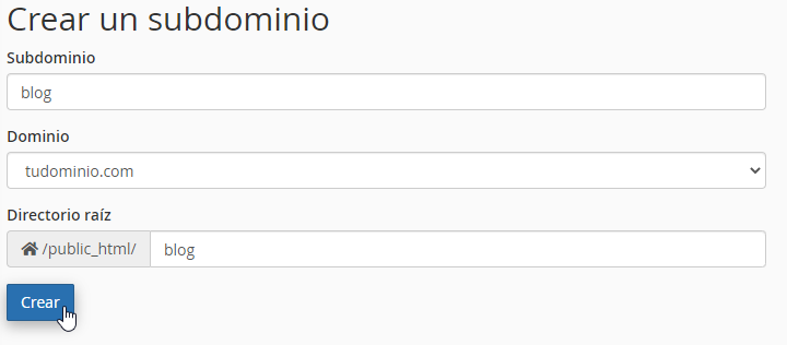 Crear un subdominio en cPanel