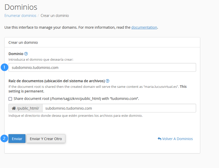 Crear un subdominio en cPanel