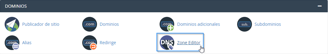 Opción Zone Editor de cPanel