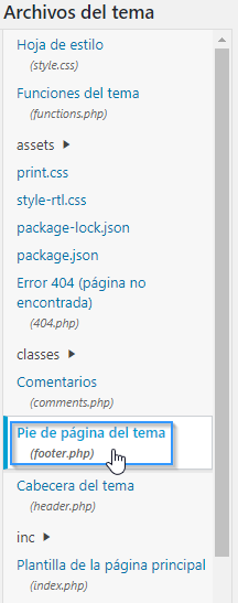 Acceder al archivo footer.php de WordPress