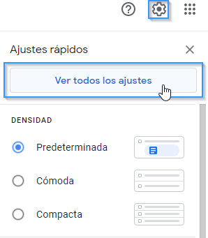 Abrir ajustes de Gmail para configurar una cuenta de correo de un dominio propio