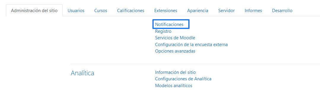 Acceder a la sección de notificaciones de Moodle