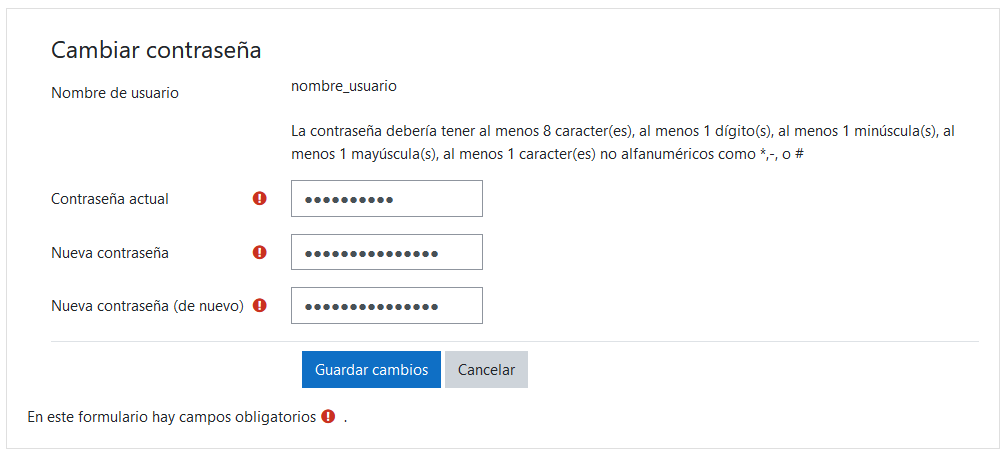 Establecer una nueva contraseña desde el panel de administración de Moodle