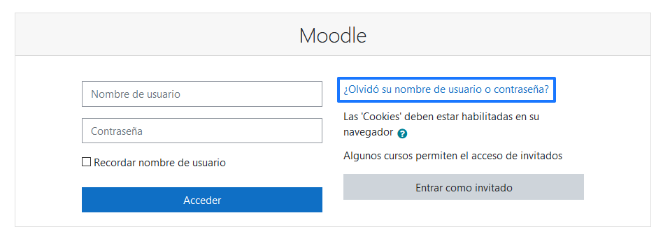 Cómo cambiar la contraseña de Moodle desde la pantalla de login