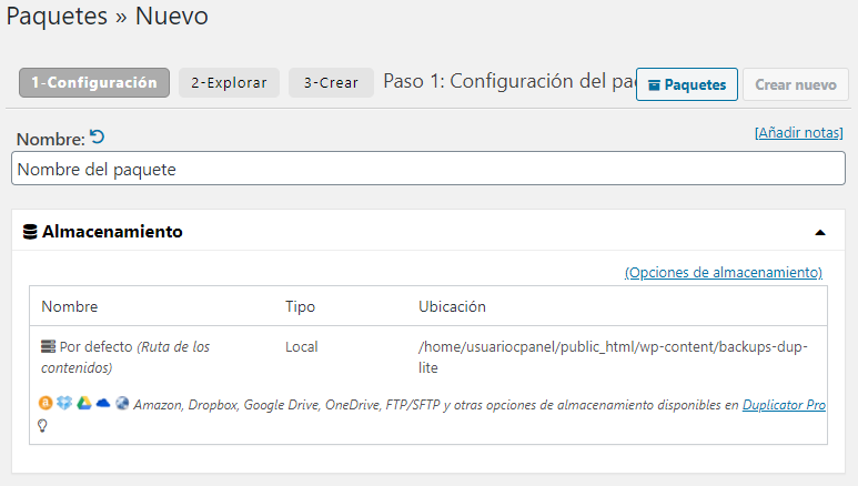 Cubrir el formulario de exportación del plugin Duplicator