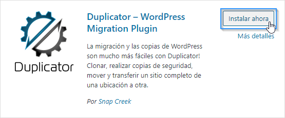 Instalar el plugin Duplicator en WordPress