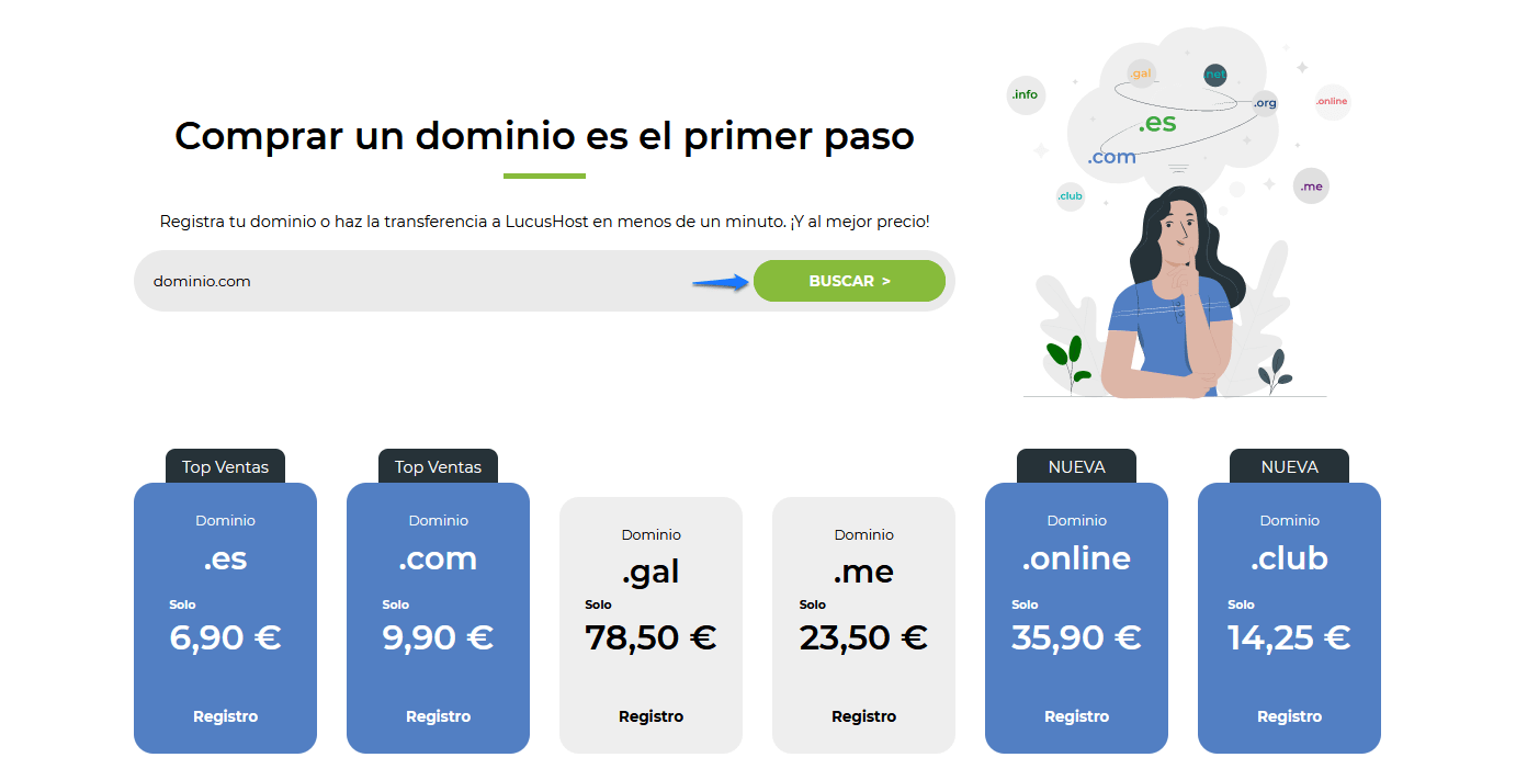 Buscar un dominio en la página de LucusHost