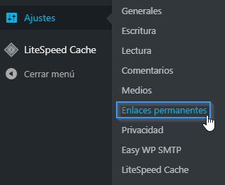 Acceder a la sección Enlaces permanentes de WordPress 