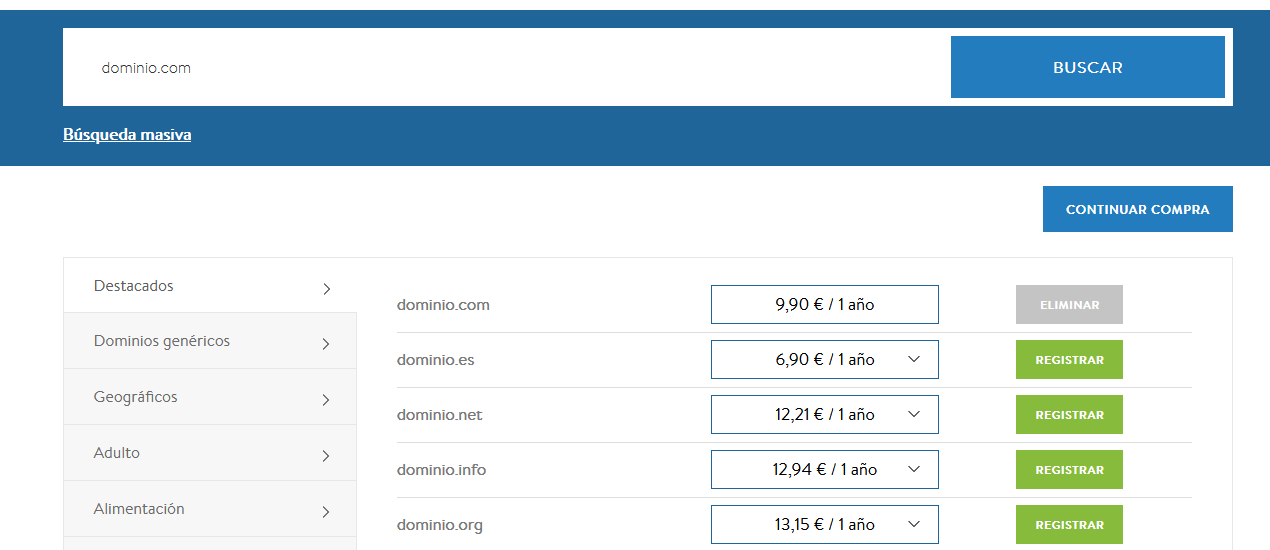 Registrar un dominio .com en LucusHost y continuar la compra