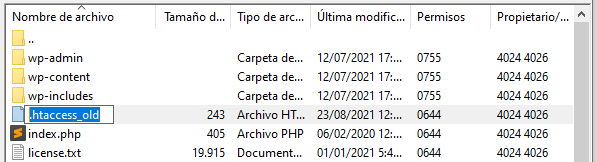 Renombrar .htaccess_old a través de FTP