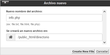Crear archivo info.php en el Administrador de archivos de cPanel