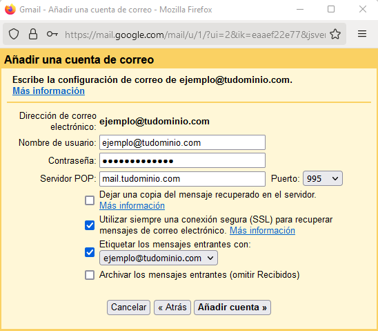 Establecer la configuración de la cuenta de correo corporativo en Gmail