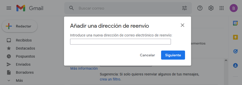 Añadir una dirección de correo de reenvío en Gmail