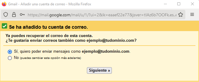 Configurar los envíos de la cuenta añadida en Gmail