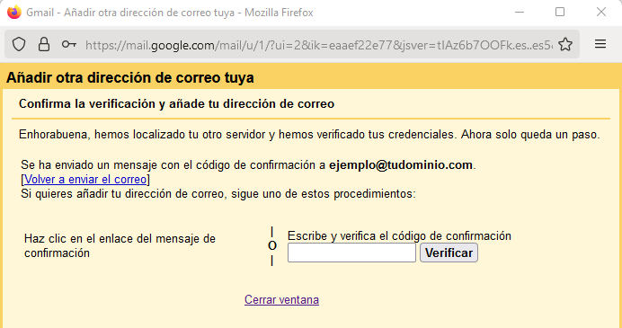 Validar la cuenta de correo añadida en Gmail