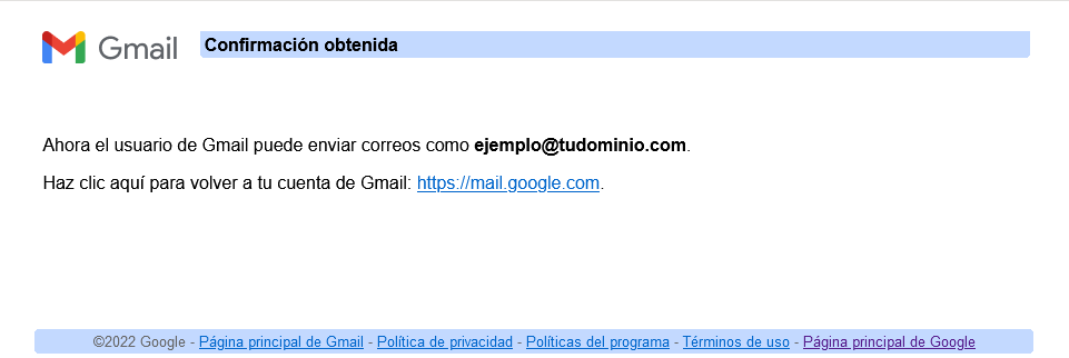 gmail smtp confirmacion obtenida