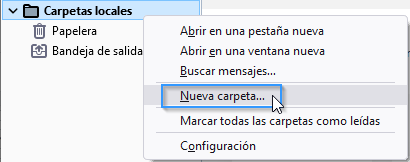Crear una nueva carpeta en Thunderbird