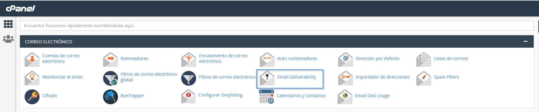 Opción Email Deliverability de cPanel