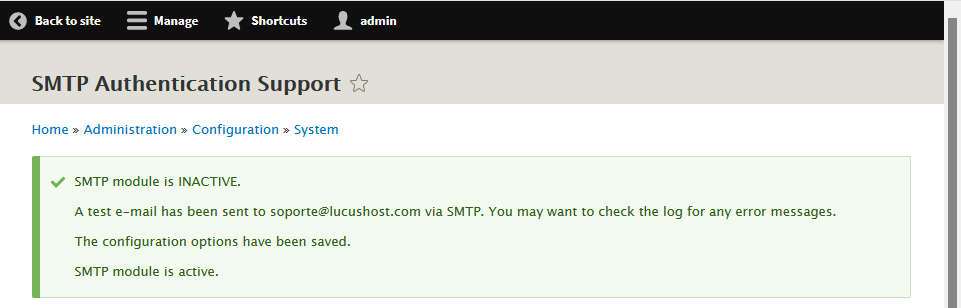 drupal smtp activo